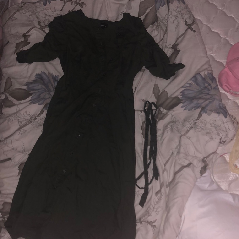 Who what wear long green dress vintage look size S women’s + green belt